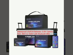 Waterproof LiFePO4 Batteries: 12.8V Options from 18AH to 150AH with Bluetooth BMS